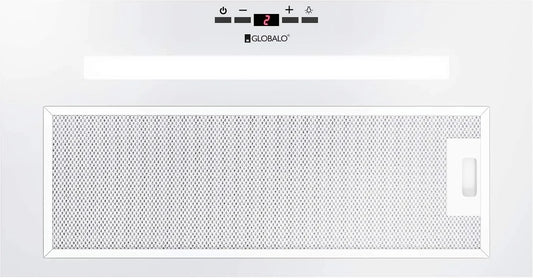 Cappa aspirante, 60 cm, cappa da cucina, da incasso, acciaio inox, bianco, 4 livelli di potenza, acciaio laccato, 2 White, ventilatore, filtro grasso