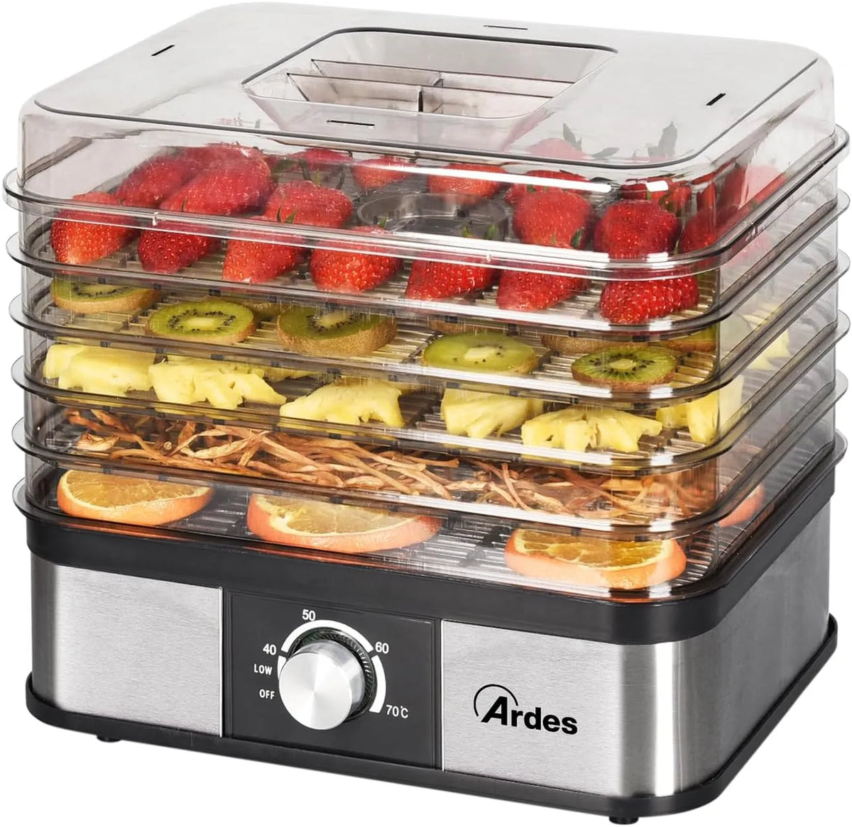 Asciugatrice AR1K15, 245 W, 5 livelli lavabili, ARDES, verdura e funghi, asciugatura rapida, temperatura regolabile, plastica