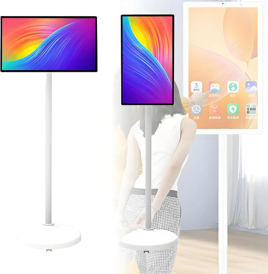 Monitor, 24 pollici, portatile, ruote di trasporto, touch, TV wireless Rolling TV su ruote, rotazione completa girevole, batteria integrata