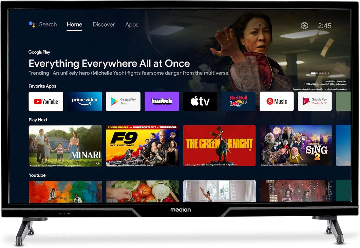 Smart TV, 24 pollici, televisore, MEDION P12431, HDR, Bluetooth, Android OS, registrazione PVR, MD 29240, 8 cm, TV HD da 59, Netflix, Prime Video