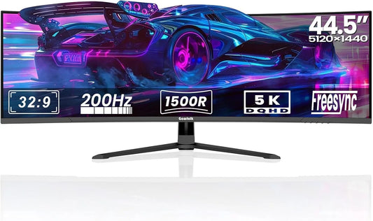 Monitor 1500R, 44.5 pollici, 5120 × 1440, 200 Hz, 2 HDMI, funzioni gaming, pannello VA, schermo PC, 2x DP 1, PBP/PIP, Gawfolk Monitor Curvo 44.5'