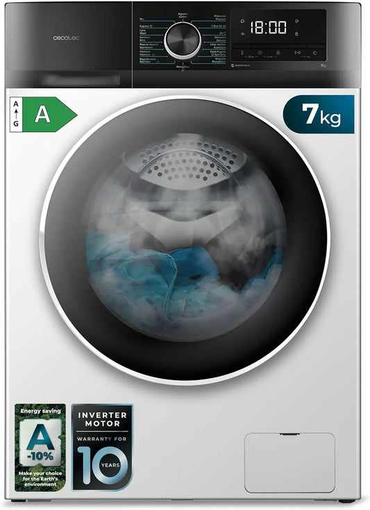 Cecotec Bolero Dresscode 7410 Lavatrice, 1850 W, 16 programmi, 7 kg, Inverter, vapore, 1200 giri, min Regolabile, Bassi Consumi, Sterilizzazione