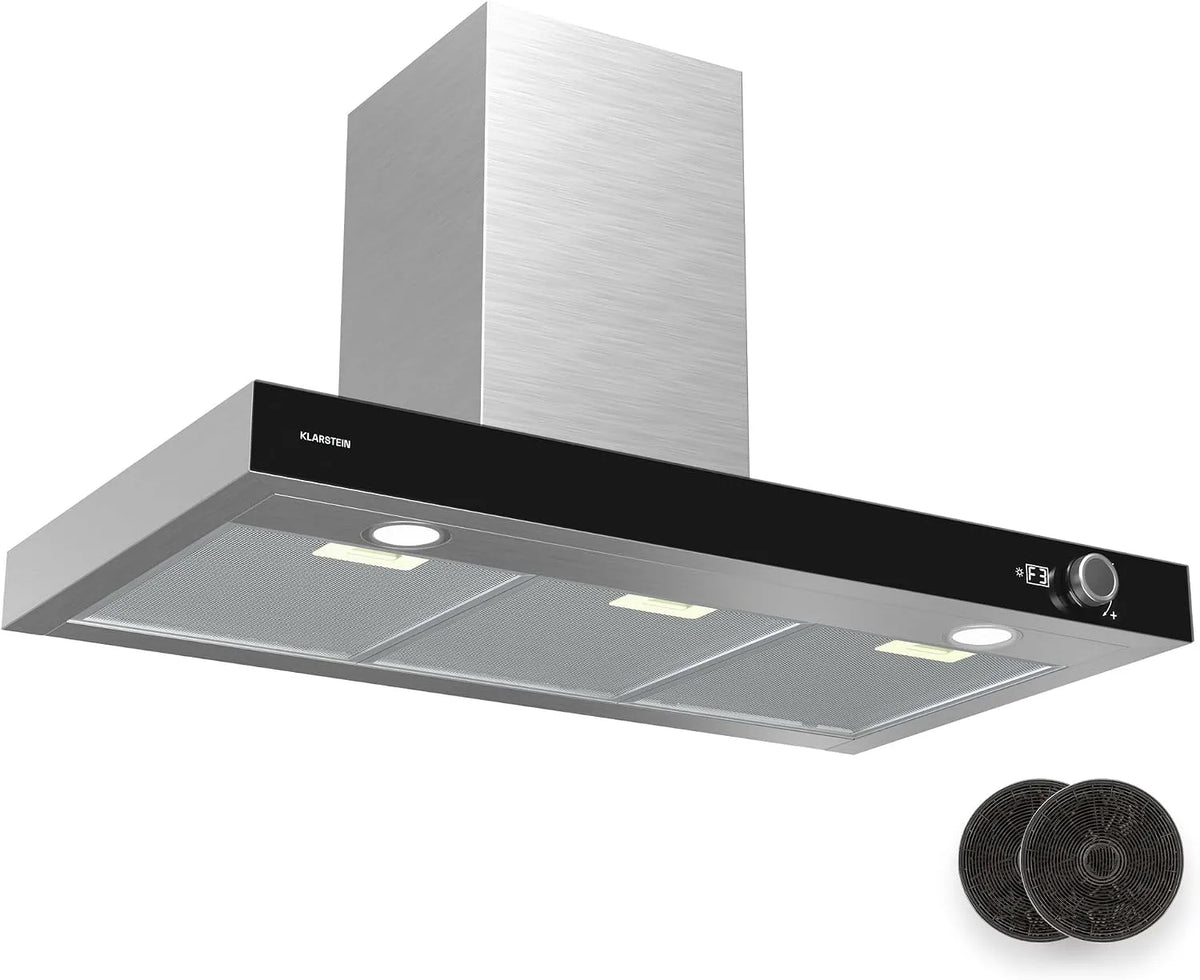Klarstein 6500K Cappa aspirante, 90cm, 620 m3/h, 68 dB, cappa da cucina, scarico e ricircolo, montaggio a parete, acciaio inox, LED, ora, Efficienza