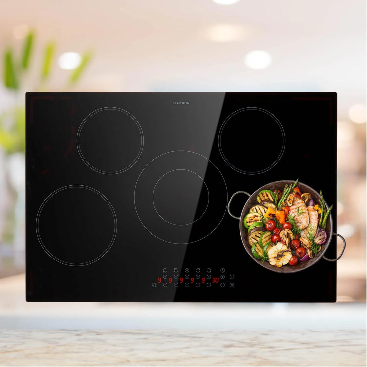 Klarstein Piano cottura in vetroceramica, 80 cm, 5 fuochi, 8200 W, da incasso, Boost, moderno a incasso, per la cucina