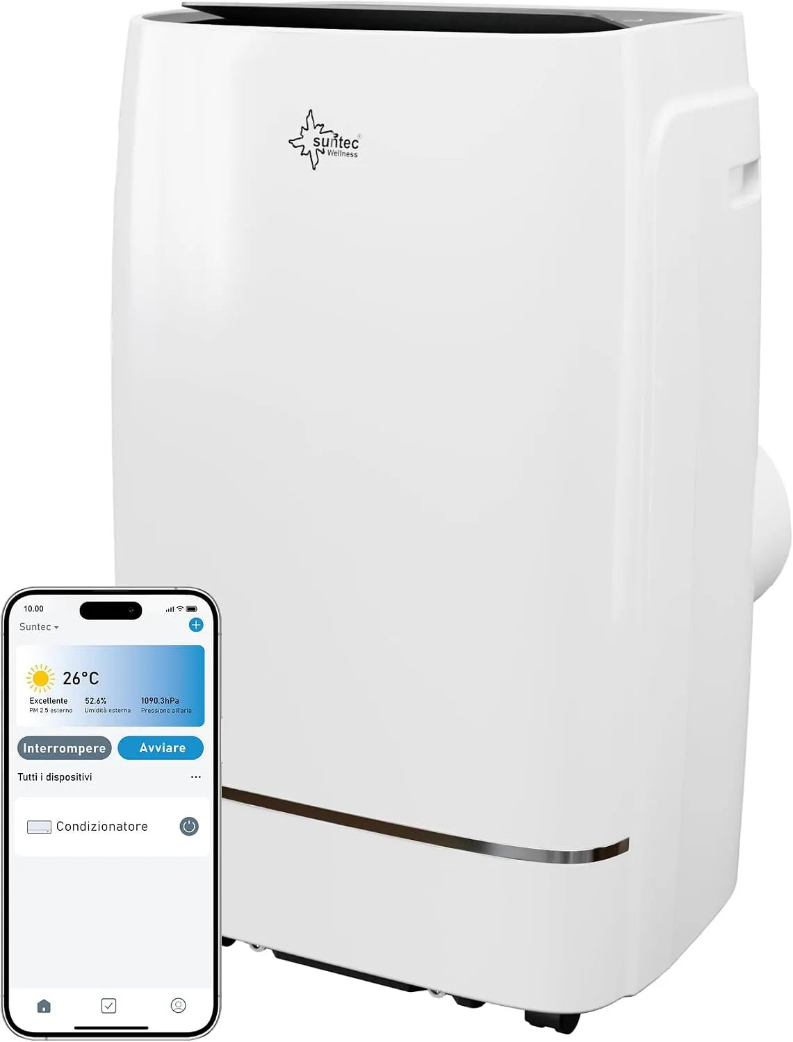 Condizionatore, Deumidificatore per ambienti fino a 70 mq, SUNTEC Mobile Air Conditioner Advance 14000 BTU APP - Condizionatore d'aria mobile con