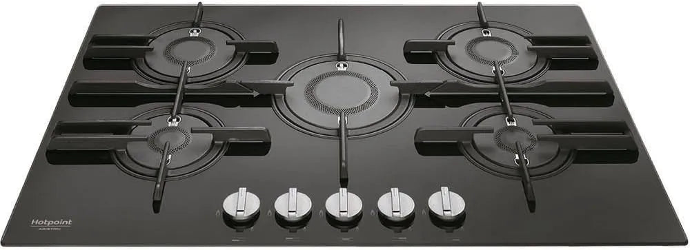 Piano cottura a gas, 75cm, ghisa, fornello a gas, nero, Hotpoint Ariston Piano Cottura A Gas Metano FTGHG 751 D