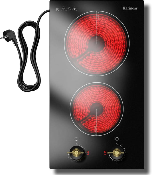 Piano cottura elettrico, 2 fuochi, 3000 W, 240 V, da incasso, piastra elettrica, Piastra Cottura in Ceramica con Manopola Incasso, 220-240 V