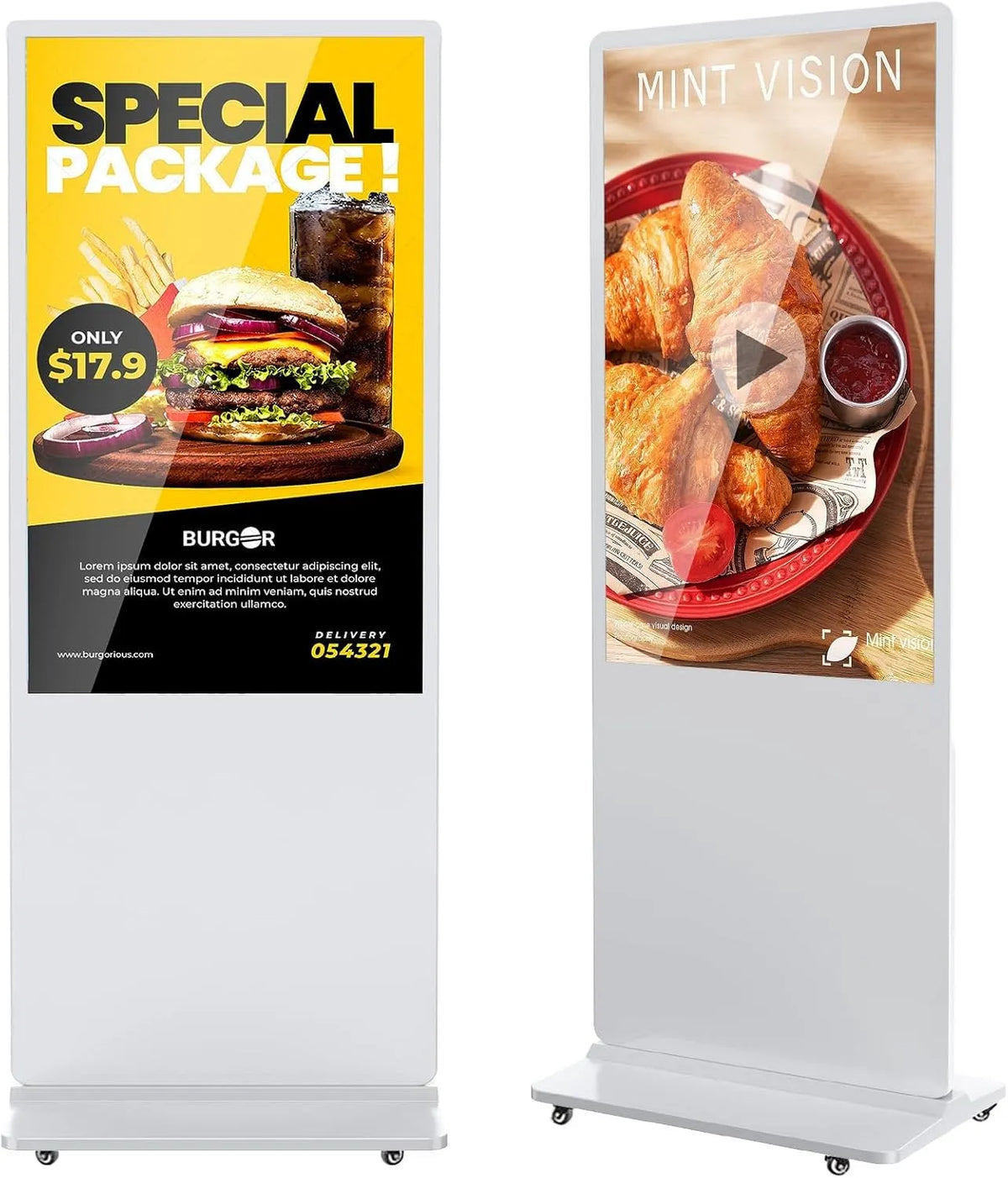 Display digital signage, display pubblicitario LCD, touch, Wi-Fi, Android OS, Full HD, HDMI, USB, visualizzazione pubblicitaria digitale, bianco