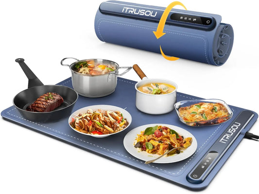 Prodotto Scaldavivande con Materiale in Nano Silicone Portatile Pieghevole, iTRUSOU Vassoio Riscaldante Elettrico, Tappetino Riscaldante a Temperatura