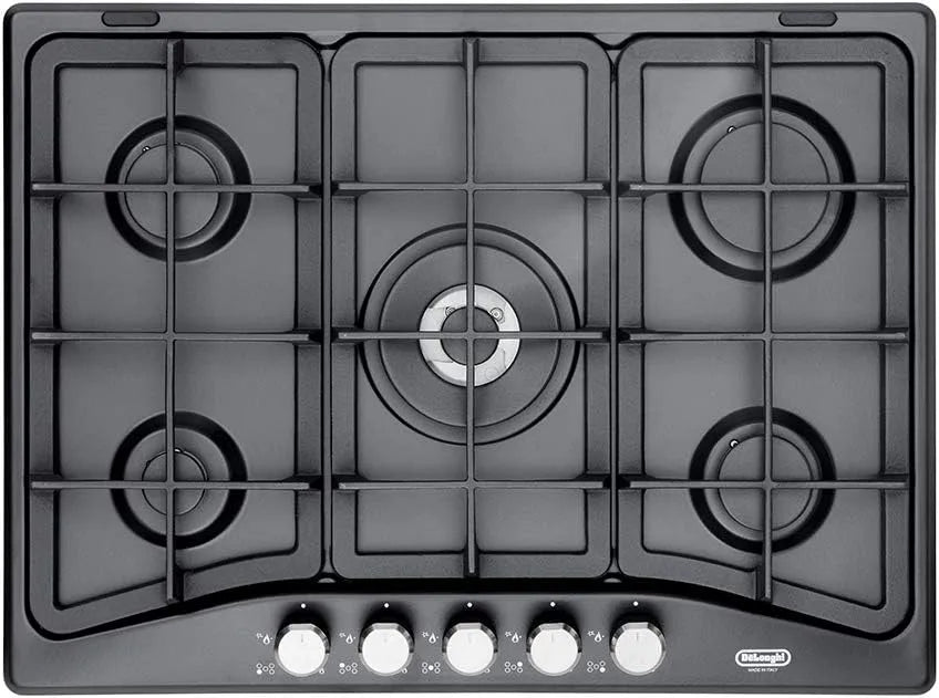 Delonghi PFA57GH Piano cottura a gas, 70 CM, 5 fuochi, ghisa, fornello a gas, DELONGHI PFA57GH PFA 57 GH PIANO COTTURA A GAS 5 FUOCHI 68 70 CM GRIGLIE