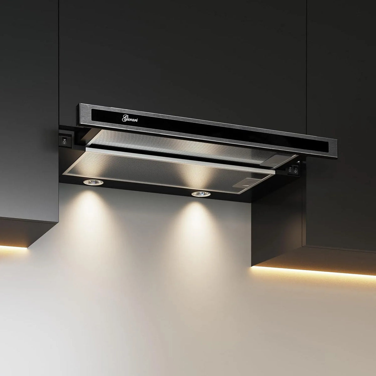 Cappa aspirante, 860 m3/h, cappa da cucina, scarico e ricircolo, da incasso, nero, LED