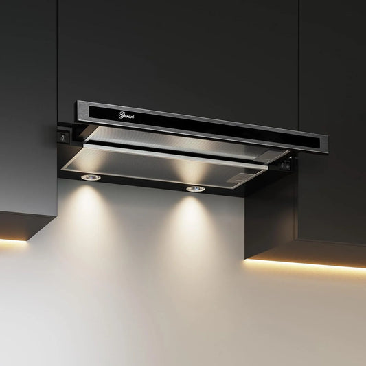 Cappa aspirante, 860 m3/h, cappa da cucina, scarico e ricircolo, da incasso, nero, LED
