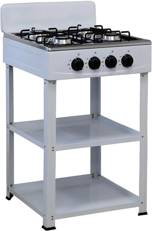 Piano cottura a gas, 4 fuochi, portatile, esterno, acciaio inox, fornello a gas, bianco