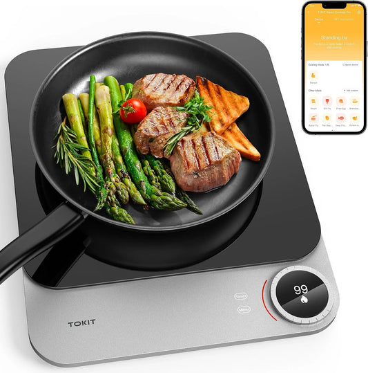 Piano cottura a induzione, 2100 W, piastra a induzione, portatile, app, 99 Livelli Di Potenza, 20 MM, Induction Cooker Ultra Sottile, Fornello A