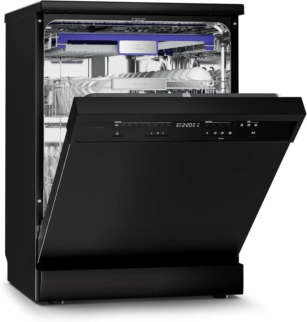 Klarstein Lavastoviglie, 60cm, 9 programmi, 42 dB, classe energetica A, aquaStop, libera installazione, blocco bambini, 14 Coperti