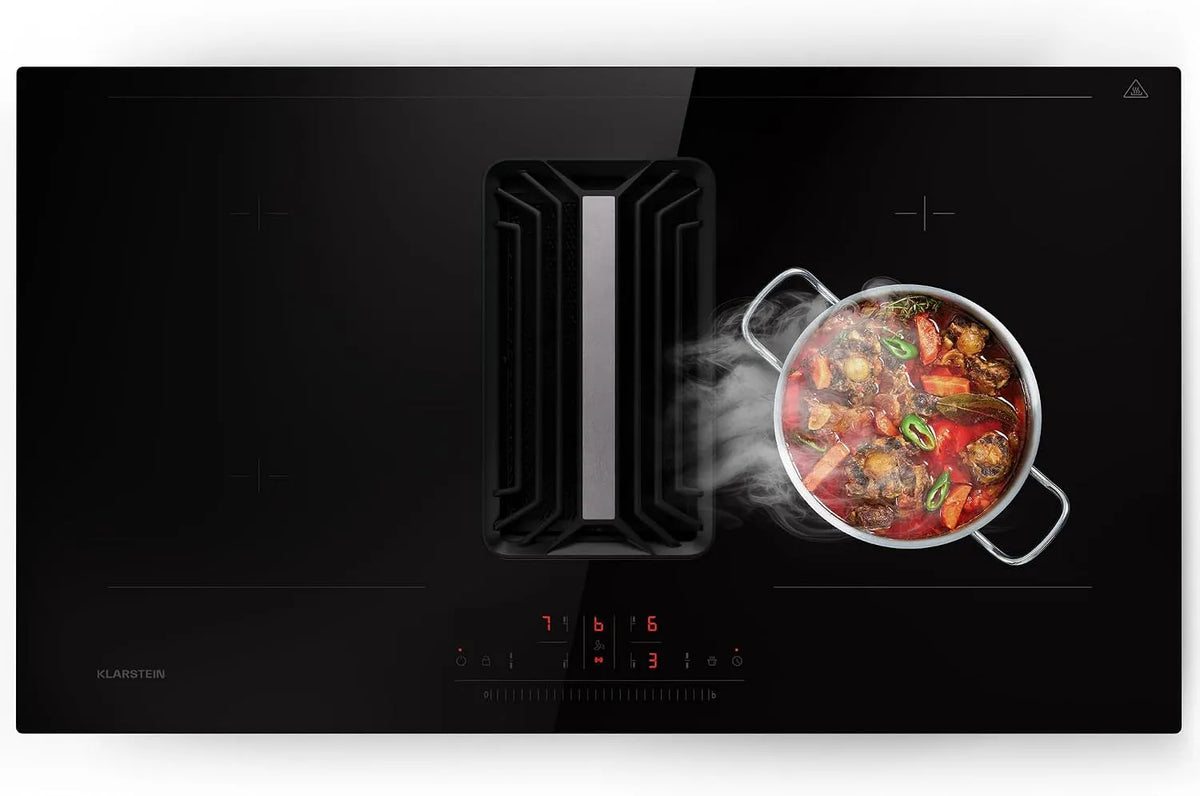 Klarstein Piano cottura a induzione, 4 fuochi, 750 m3/h, classe energetica A, piastra a induzione, touch, Cappa Cucina 750m3, Klarstein 2 in 1 Piastra