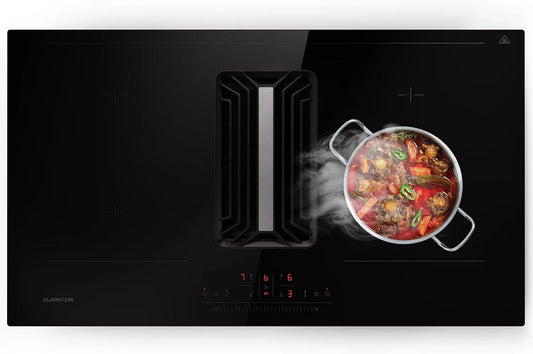 Klarstein Piano cottura a induzione, 4 fuochi, 750 m3/h, classe energetica A, piastra a induzione, touch, Cappa Cucina 750m3, Klarstein 2 in 1 Piastra