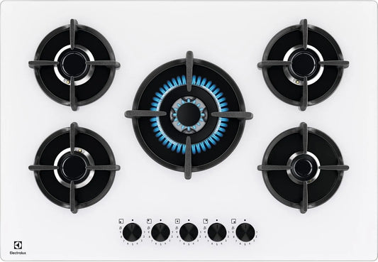Electrolux EGG75372W Piano cottura a gas, 75 cm, 5 fuochi, ghisa, fornello a gas, bianco