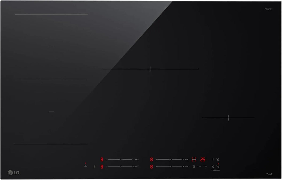 LG CI5Z3025BN 7.4kW Piano cottura a induzione, 75 cm, 4 fuochi, piastra a induzione, Boost, touch, Wi-Fi, 4K UHD, nero, 1 Zona Flex, Vetro Ceramico