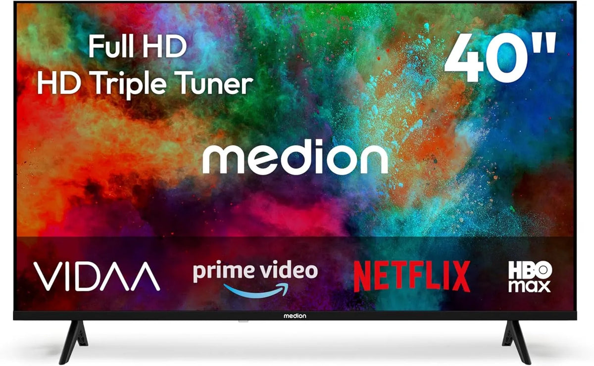 Smart TV, 40 pollici, televisore, HDR, Full HD, registrazione PVR, MD 840102, VIDAA Store, triplo sintonizzatore HD, DAZN, 3 cm, Prime Video, Disney+