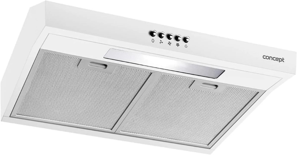 Concept OPP1250 Cappa aspirante, 50 cm, 135 m3/h, 60 dB, cappa da cucina, 3 livelli, bianco, 65 W, 82 mm, funzione di ricircolo