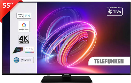 Google TE55750B46I2PZ Smart TV, 55 pollici, televisore, HDR, DVB-T2, Google Assistant, Alexa e Siri, HDR10, Dolby Vision, TELEFUNKEN 2025 Smart TV 55'