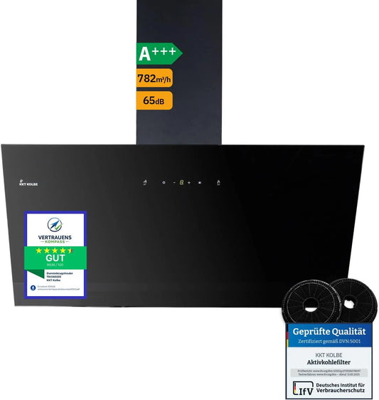 Cappa aspirante, 80 cm, cappa da cucina, KKT TRIO8025S, montaggio a parete, touch, nero, cappe da parete senza testa, illuminazione a LED, 782 cbm